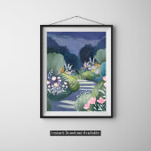 Mitternachtsgarten | Wasserfarben-Blumenpfad Poster