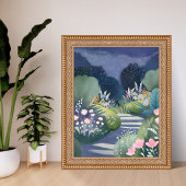 Mitternachtsgarten | Wasserfarben-Blumenpfad Poster