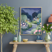 Mitternachtsgarten | Wasserfarben-Blumenpfad Poster