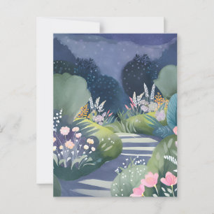 Mitternachtsgarten Wasserfarben-Blumenpfad Postkarte