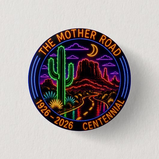 Mitternachtsglanz 100-Jahres-Jubiläum Route 66 Button (Vorderseite)