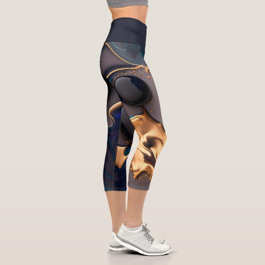 Mitternachtsgold Flüssig-Marmor Capri Leggings (Rechts)