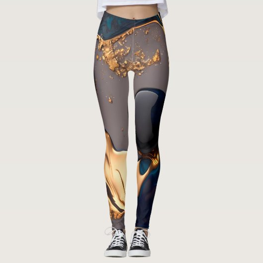 Mitternachtsgold Flüssig-Marmor Leggings (Vorderseite)
