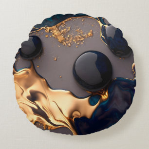 Mitternachtsgold Flüssig-Marmor Rundes Kissen