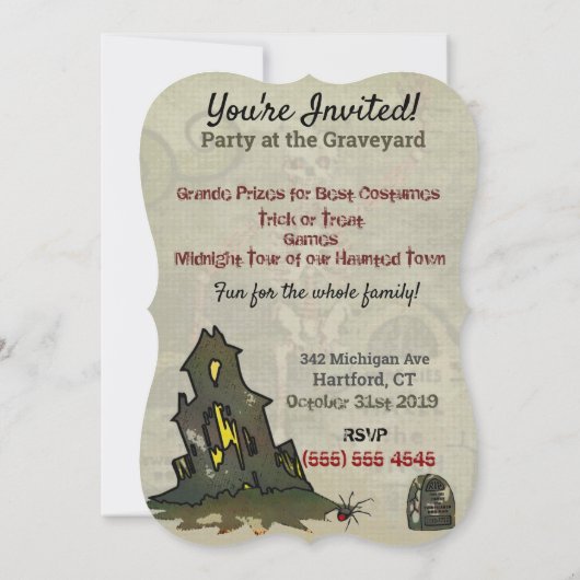 Mitternachtsgraveyard Whimsical HALLOWEEN-PARTY Einladung (Rückseite)