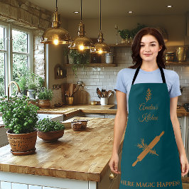 Mitternachtsgrün mit Button und Kraut mit Kupferwa Schürze