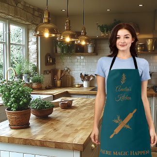 Mitternachtsgrün mit Button und Kraut mit Kupferwa Schürze