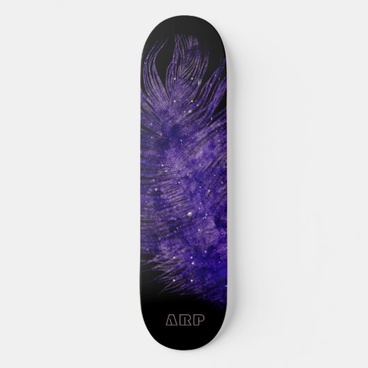 *~* Mitternachtshimmel Boho Kosmische Feather Lila Skateboard (Vorderseite)