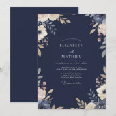 Mitternachtsindigo-gemalte-Hochzeit Einladung (Vorne/Hinten)