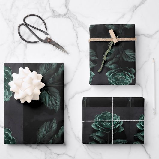 MitternachtsJungle Black Blume Power Geschenkpapier Set (Vorderseite)