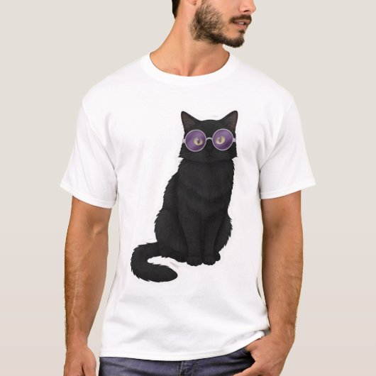 Mitternachtskatze mit lila Brille T-Shirt (Vorderseite)