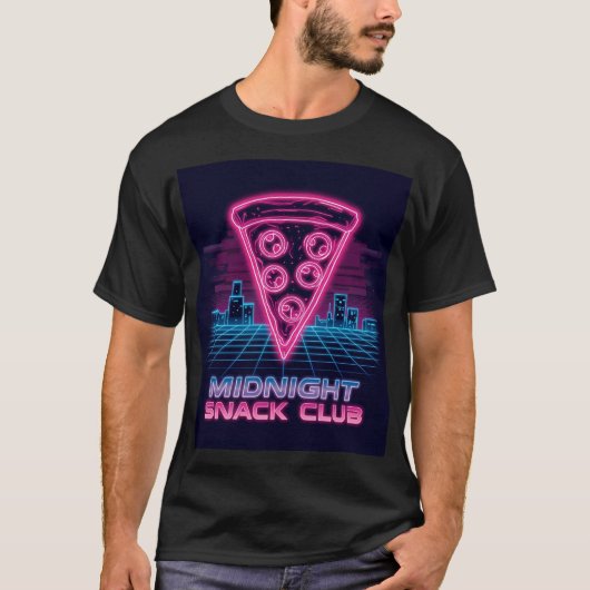 Mitternachtsklub Neon Synthwave Pizza Slice T T-Shirt (Vorderseite)