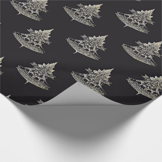 Mitternachtskollektion Silberbäume auf schwarz Geschenkpapier (Ecke)