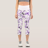 Mitternachtskrieger: Schwarz-lila Tarnhose Yoga Ca Capri Leggings (Vorderseite)
