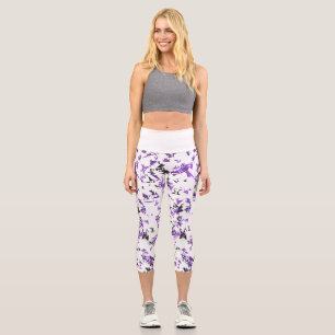 Mitternachtskrieger: Schwarz-lila Tarnhose Yoga Ca Capri Leggings