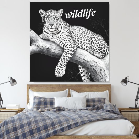 Mitternachtsleopard, Wildlife-Illustration Leinwanddruck (Insitu (Schlafzimmer))