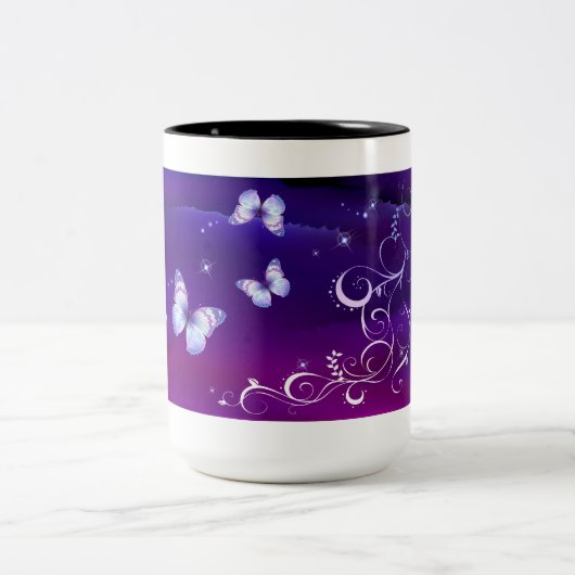 Mitternachtsmagie Butterfliegen Zweifarbige Tasse (Mittel)