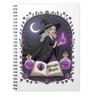 Mitternachtsmagie Illustration einer jungen Hexe Notizblock