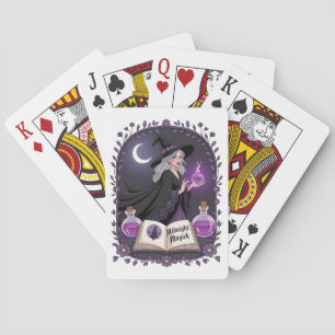 Mitternachtsmagie Illustration einer jungen Hexe Spielkarten