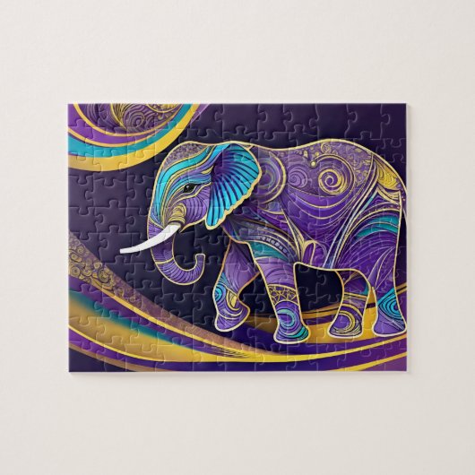 Mitternachtsmagie: Lila & Gold Elefant Puzzle (Horizontal)