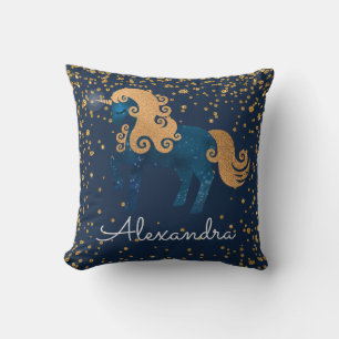 Mitternachtsmarine-Blau und GoldEinhorn mit Kissen