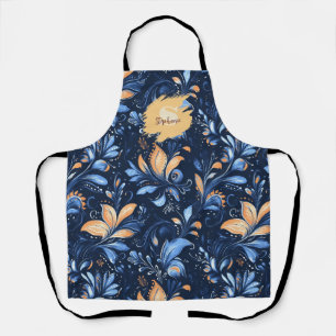 Mitternachtsmarine Floral - Pfirsichblüten und bla Schürze