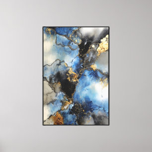 Mitternachtsmarmor: Blaues und goldenes Abstract Leinwanddruck