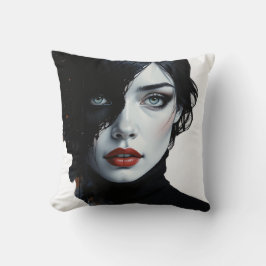 Mitternachtsmuse - Schwarzweißportrait Kissen