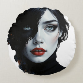 Mitternachtsmuse - Schwarzweißportrait Rundes Kissen