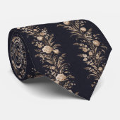 Mitternachtsnavy & Goldene Floral Luxus Krawatte (Gerollt)