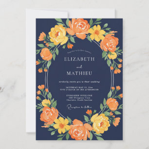 Mitternachtsorange Kranz Hochzeit Einladung