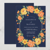 Mitternachtsorange Kranz Hochzeit Einladung (Vorne/Hinten)