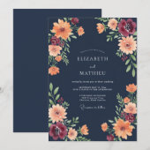 Mitternachtsorange-Wildflower-Hochzeit Einladung (Vorne/Hinten)