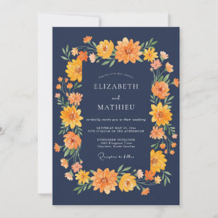 Mitternachtsorange Zinnia Eukalyptus-Hochzeit Einladung