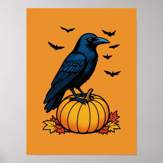 Mitternachtsrabe und Herbstkürbis Poster (Vorne)