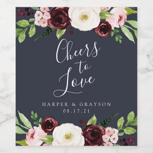 Mitternachtsromane Hochzeit "Cheers to Liebe" Weinetikett (Einzelnes Label)