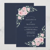 Mitternachtsrosane Blatt-Hochzeit Einladung (Vorne/Hinten)