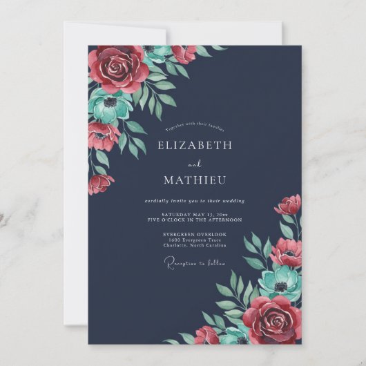 Mitternachtsrot bemalte Hochzeit Einladung (Vorderseite)