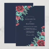 Mitternachtsrot bemalte Hochzeit Einladung (Vorne/Hinten)