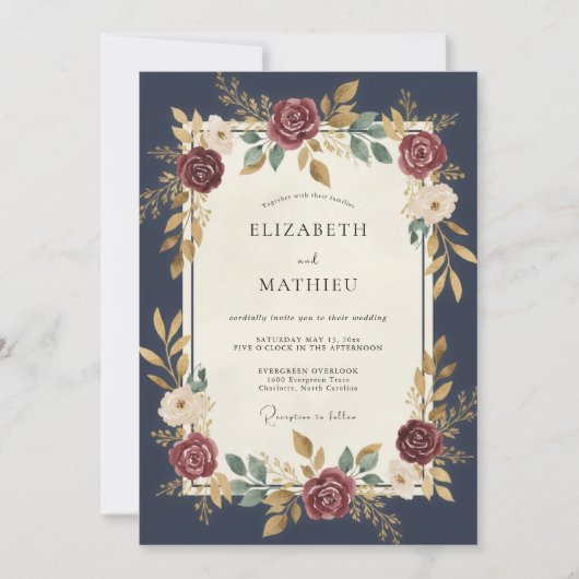 Mitternachtsrote Dahlia-Hochzeit Einladung (Vorderseite)
