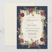 Mitternachtsrote Dahlia-Hochzeit Einladung (Vorne/Hinten)