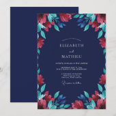 Mitternachtsrote Eukalyptus-Hochzeit Einladung (Vorne/Hinten)