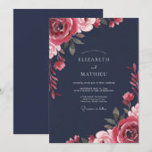 Mitternachtsrote Päonien-Hochzeit Einladung (Vorne/Hinten)