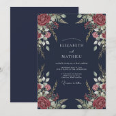 Mitternachtsrote-Petal-Hochzeit Einladung (Vorne/Hinten)