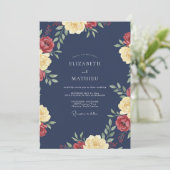 Mitternachtsrote Rosenhochzeit Einladung (Stehend Vorderseite)