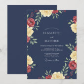 Mitternachtsrote Rosenhochzeit Einladung (Vorne/Hinten)
