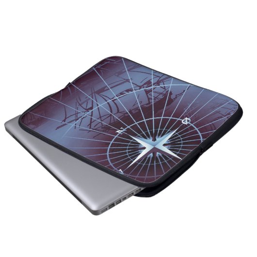 Mitternachtsseekompass-Segelschiffe Laptopschutzhülle (Vorne Knopf)