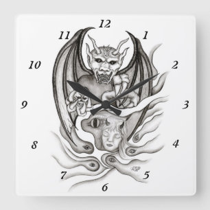 Mitternachtstraum - Teufel im Tattoo-Stil Quadratische Wanduhr
