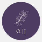 Mitternachtsviolette botanische Monogramm-Hochzeit Runder Aufkleber (Vorderseite)