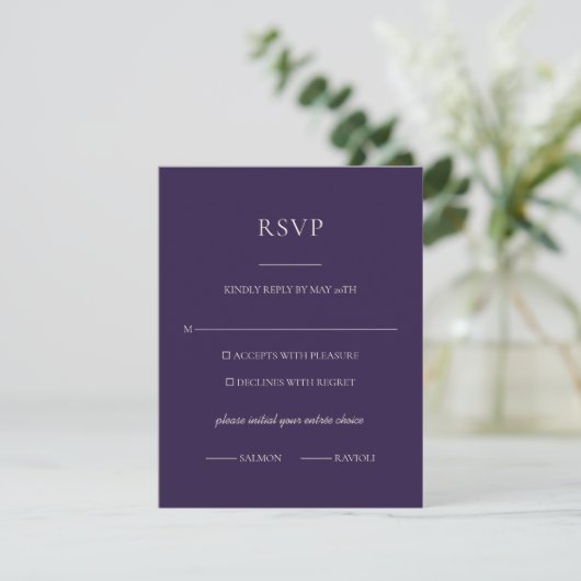 Mitternachtsviolette RSVP Minimale Botanische Eleg Karte (Stehend Vorderseite)